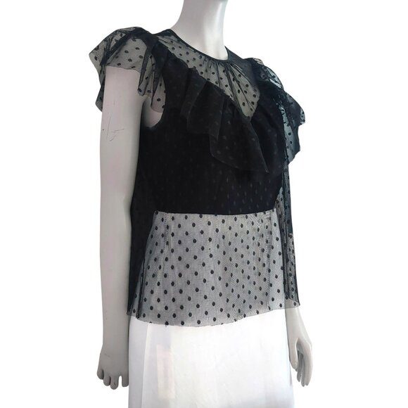 Milly Black Mesh Blouse Small Silk Blend Flutter Sleeve Romantic Date Night EUC - Picture 3 of 14